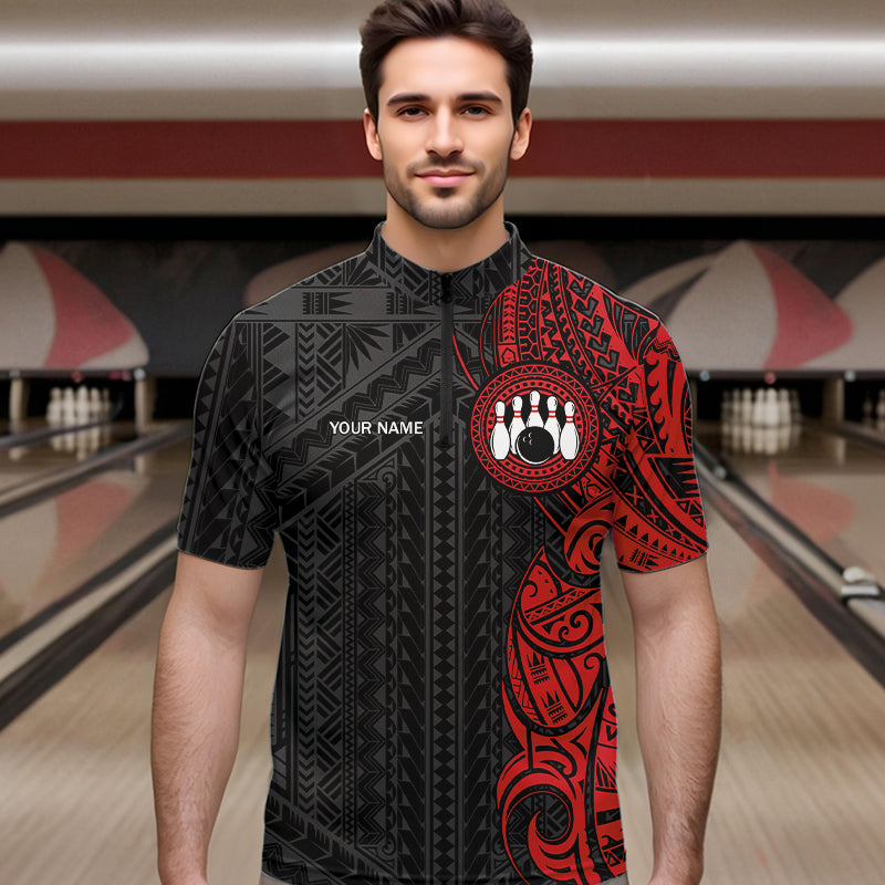 Black and Red Tribal pattern Bowling Shirts Custom Bowling outfit Team bowling league jersey