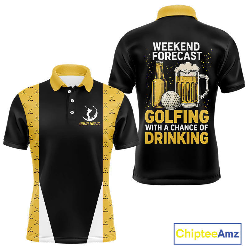 Funny Golf beer golf polos shirts custom Weekend forecast golfing with a chance of drinking