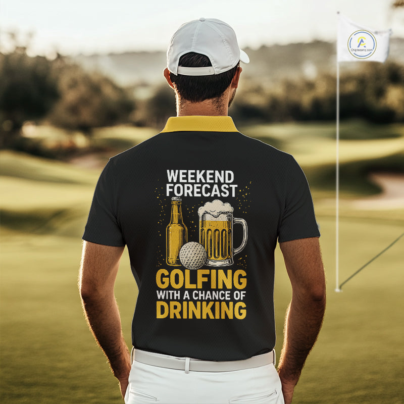 Funny Golf beer golf polos shirts custom Weekend forecast golfing with a chance of drinking