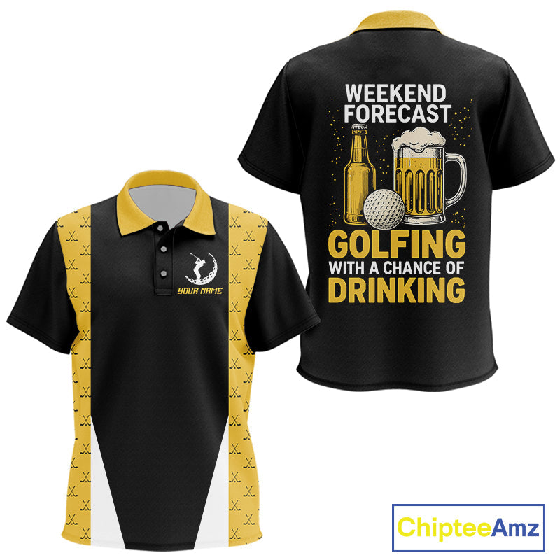 Funny Golf beer golf polos shirts custom Weekend forecast golfing with a chance of drinking