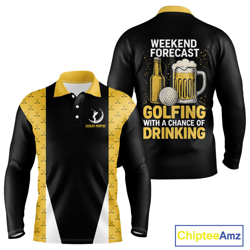 Funny Golf beer golf polos shirts custom Weekend forecast golfing with a chance of drinking