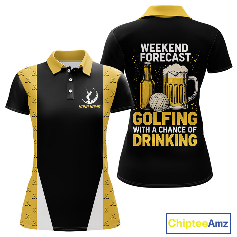 Funny Golf beer golf polos shirts custom Weekend forecast golfing with a chance of drinking