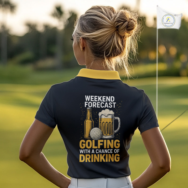 Funny Golf beer golf polos shirts custom Weekend forecast golfing with a chance of drinking
