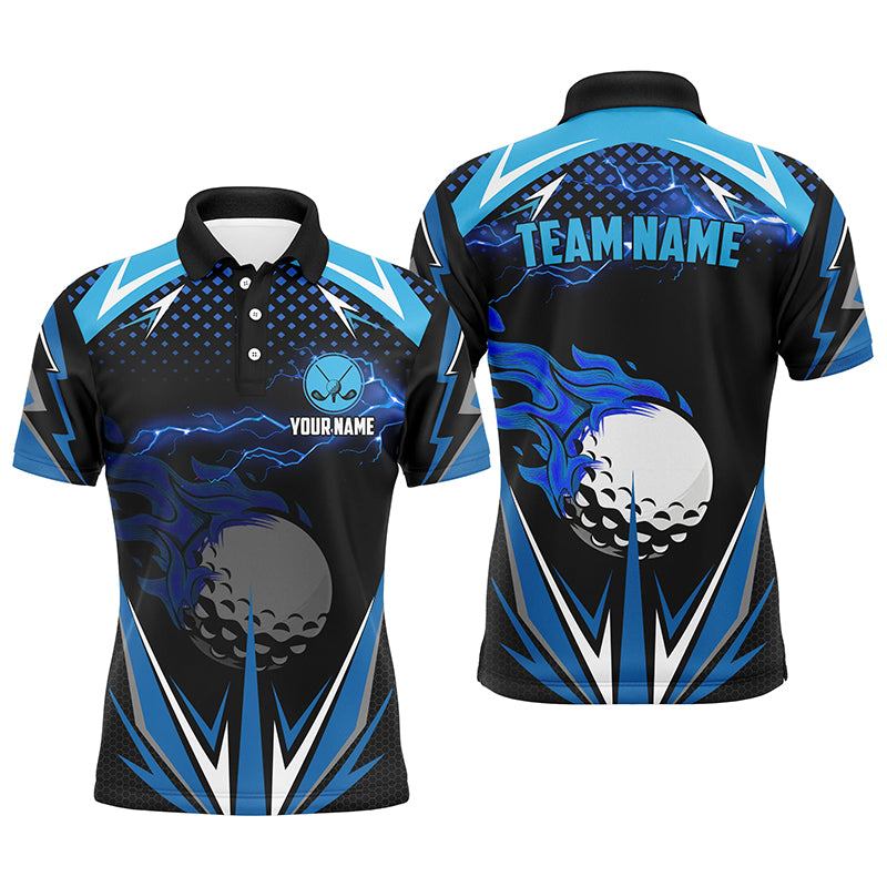 Black golf polo shirts custom blue lightning team golf jerseys, golf attire