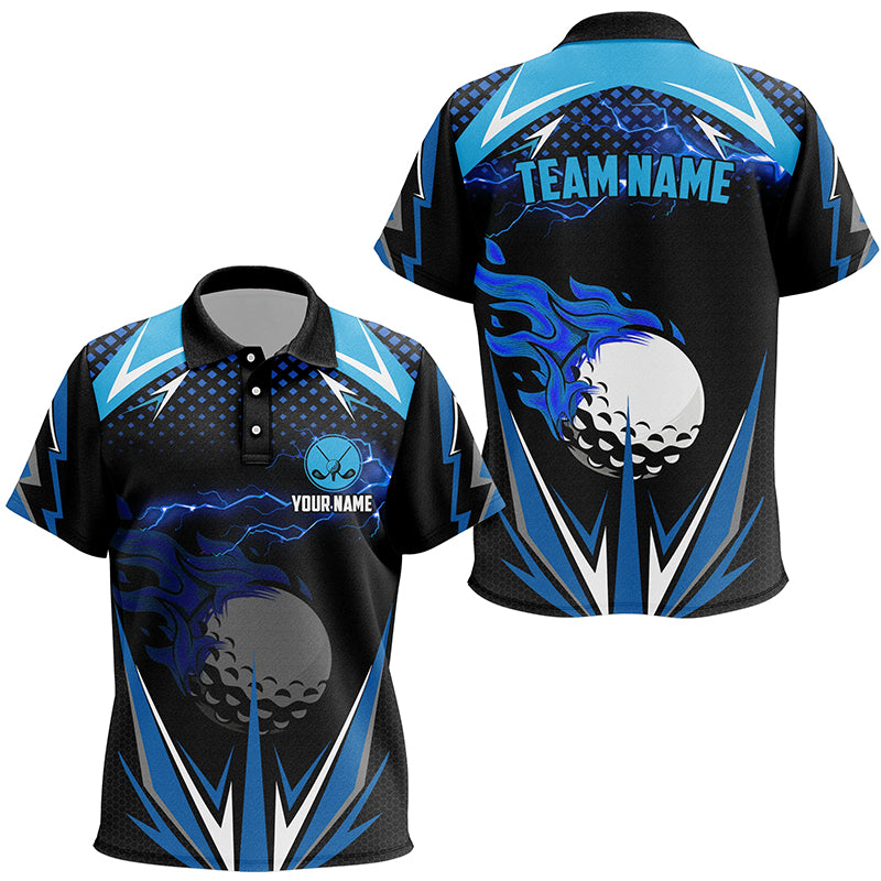 Black golf polo shirts custom blue lightning team golf jerseys, golf attire