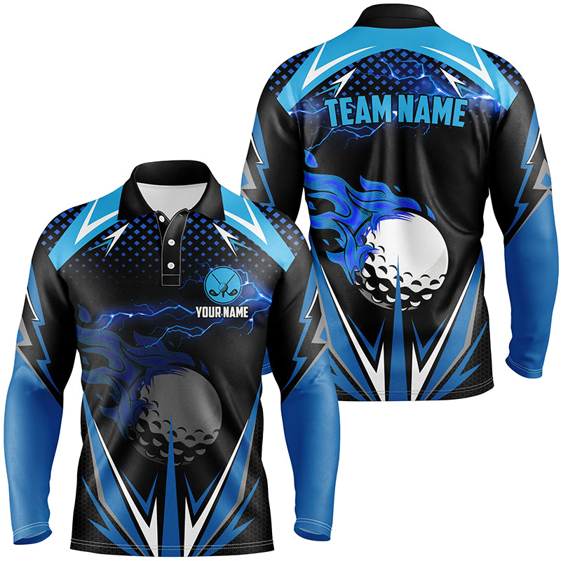 Black golf polo shirts custom blue lightning team golf jerseys, golf attire