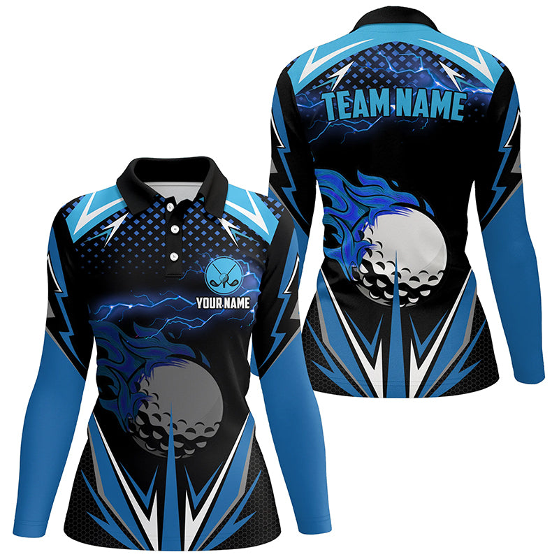 Black golf polo shirts custom blue lightning team golf jerseys, golf attire