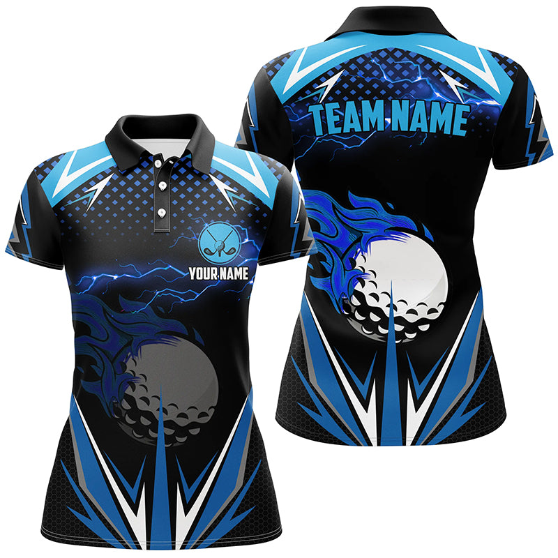 Black golf polo shirts custom blue lightning team golf jerseys, golf attire