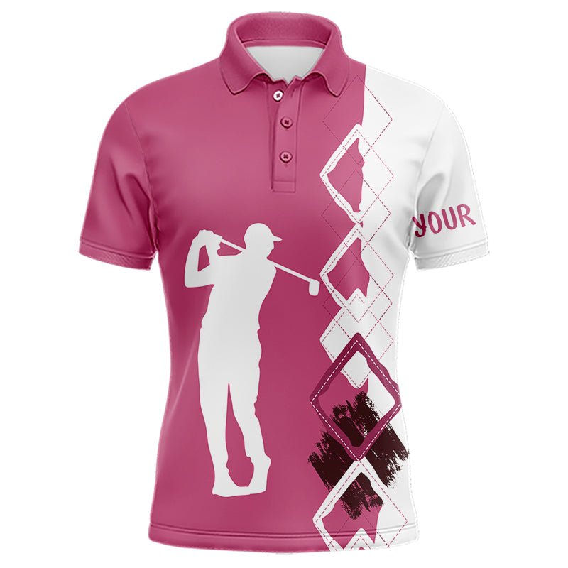 Pink and white argyle pattern Golf Polo Shirt Custom golf attire team golf shirts