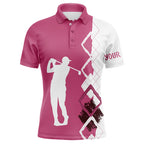 Pink and white argyle pattern Golf Polo Shirt Custom golf attire team golf shirts