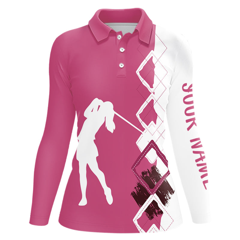Pink and white argyle pattern golf polo Shirt Custom golf attire team golf shirts