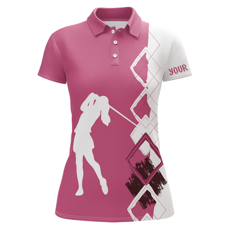 Pink and white argyle pattern golf polo Shirt Custom golf attire team golf shirts
