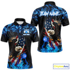 Blue Flame American Flag Eagle bowling shirts Custom Bowling Team Jersey, gift for Bowler