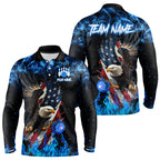Blue Flame American Flag Eagle bowling shirts Custom Bowling Team Jersey, gift for Bowler