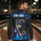 Blue Flame American Flag Eagle bowling shirts Custom Bowling Team Jersey, gift for Bowler