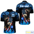 Blue Flame American Flag Eagle bowling shirts Custom Bowling Team Jersey, gift for Bowler