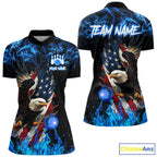 Blue Flame American Flag Eagle bowling shirts Custom Bowling Team Jersey, gift for Bowler