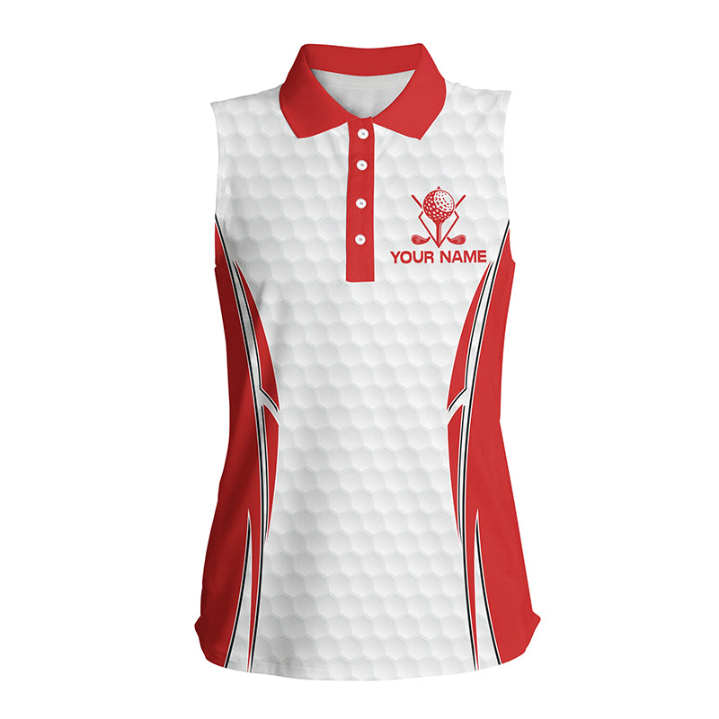 Red and White golf ball sleeveless polo shirts custom golf clothing, golf gifts