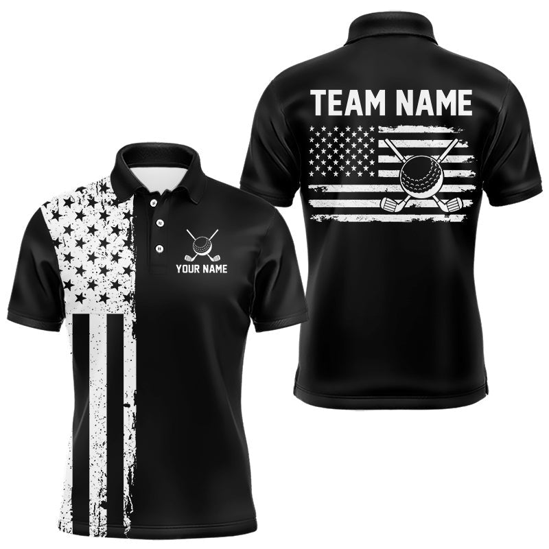 Black and White American Flag golf polo shirts Custom name patriotic team golf uniform