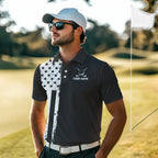 Black and White American Flag golf polo shirts Custom name patriotic team golf uniform