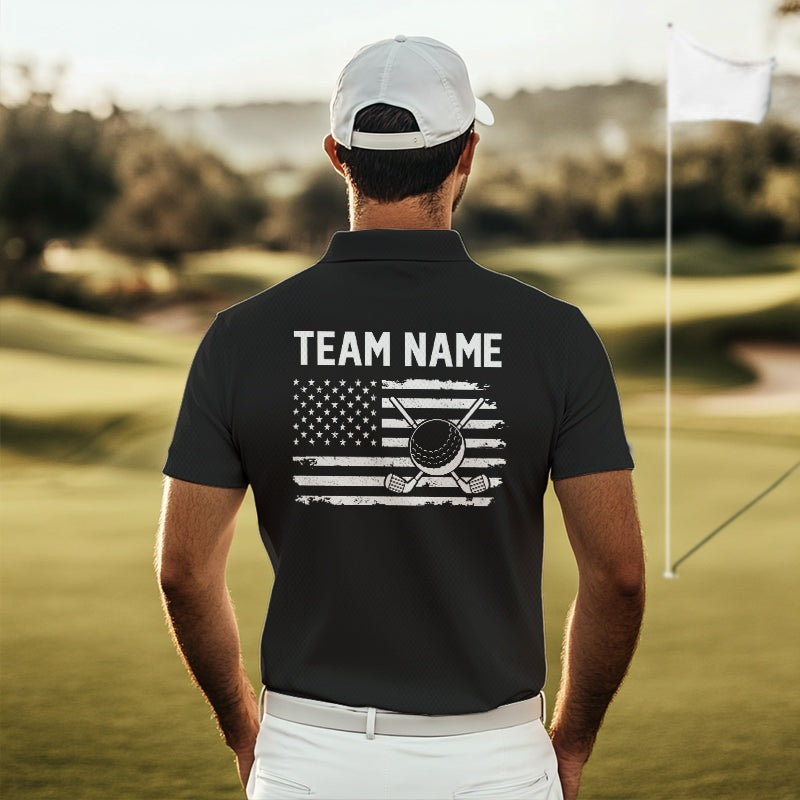Black and White American Flag golf polo shirts Custom name patriotic team golf uniform