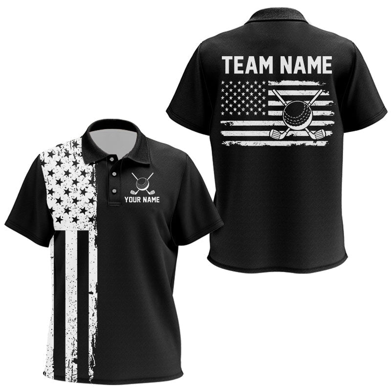 Black and White American Flag golf polo shirts Custom name patriotic team golf uniform