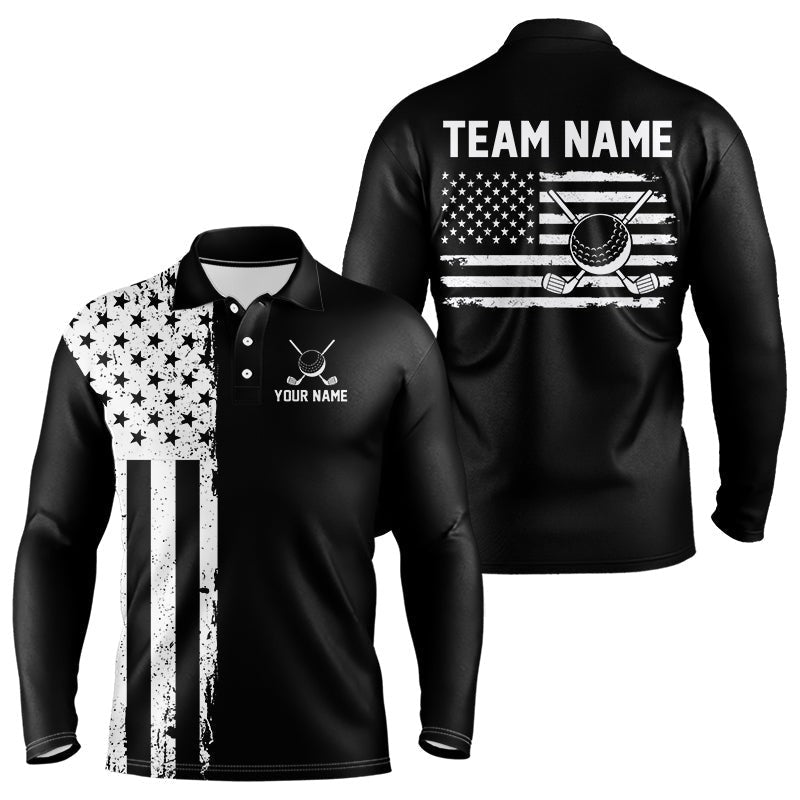 Black and White American Flag golf polo shirts Custom name patriotic team golf uniform