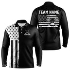 Black and White American Flag golf polo shirts Custom name patriotic team golf uniform