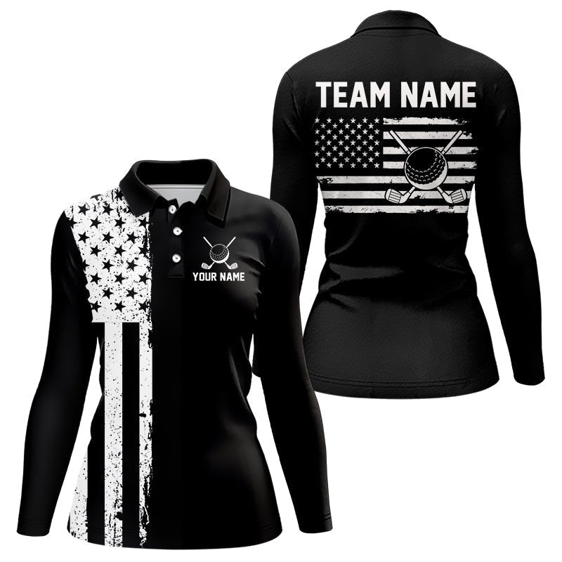 Black and White American Flag golf polo shirts Custom name patriotic team golf uniform