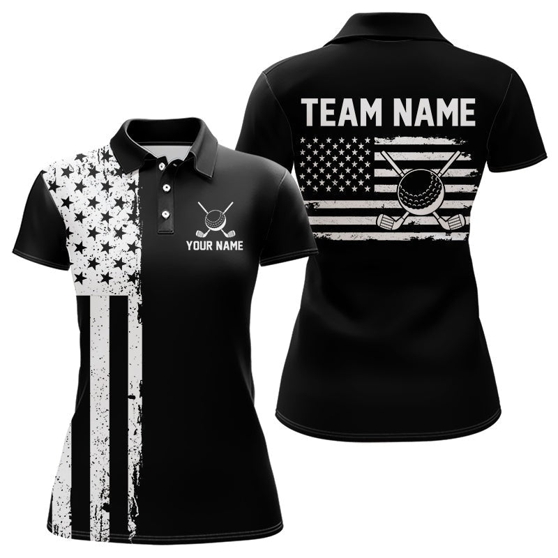 Black and White American Flag golf polo shirts Custom name patriotic team golf uniform