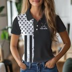 Black and White American Flag golf polo shirts Custom name patriotic team golf uniform