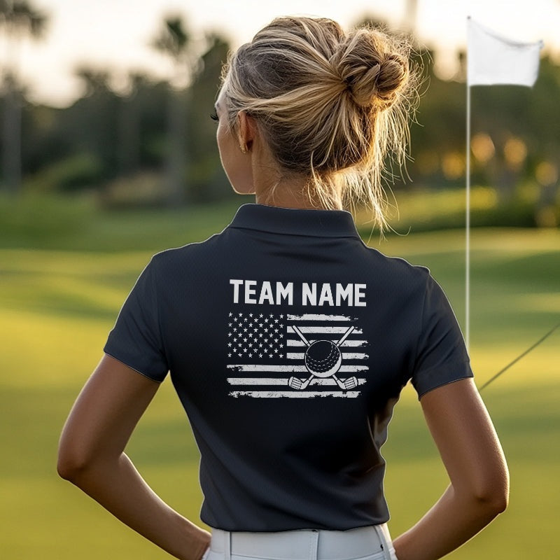 Black and White American Flag golf polo shirts Custom name patriotic team golf uniform