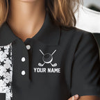 Black and White American Flag golf polo shirts Custom name patriotic team golf uniform