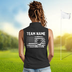 Black and White American Flag Sleeveless golf polo shirts Custom patriotic team golf uniform