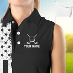 Black and White American Flag Sleeveless golf polo shirts Custom patriotic team golf uniform