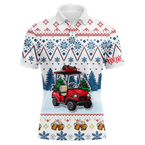 Golf Polo Shirts Custom Ugly Christmas Pattern Golf cart and beer golf shirts