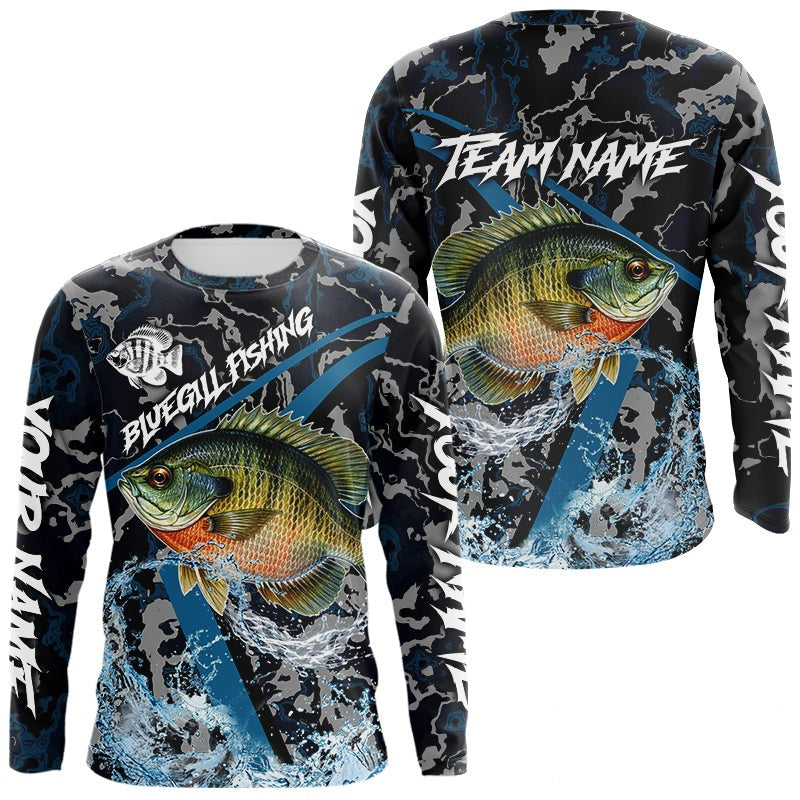 Custom Bluegill Fishing Camo Long Sleeve Fishing Shirts, Personalized Trout Fishing Team Jerseys
