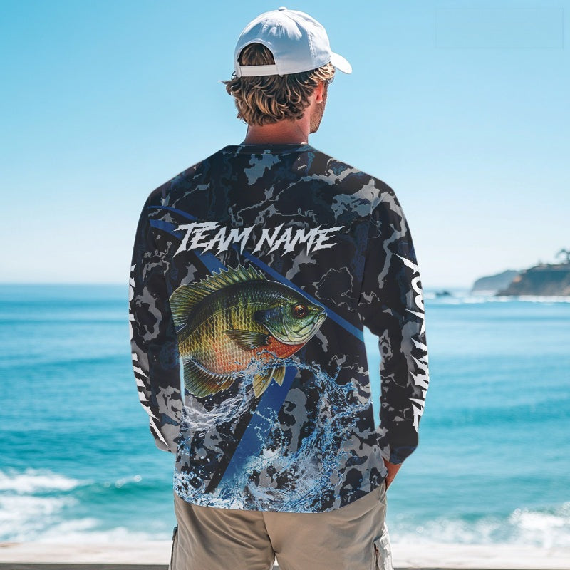 Custom Bluegill Fishing Camo Long Sleeve Fishing Shirts, Personalized Trout Fishing Team Jerseys