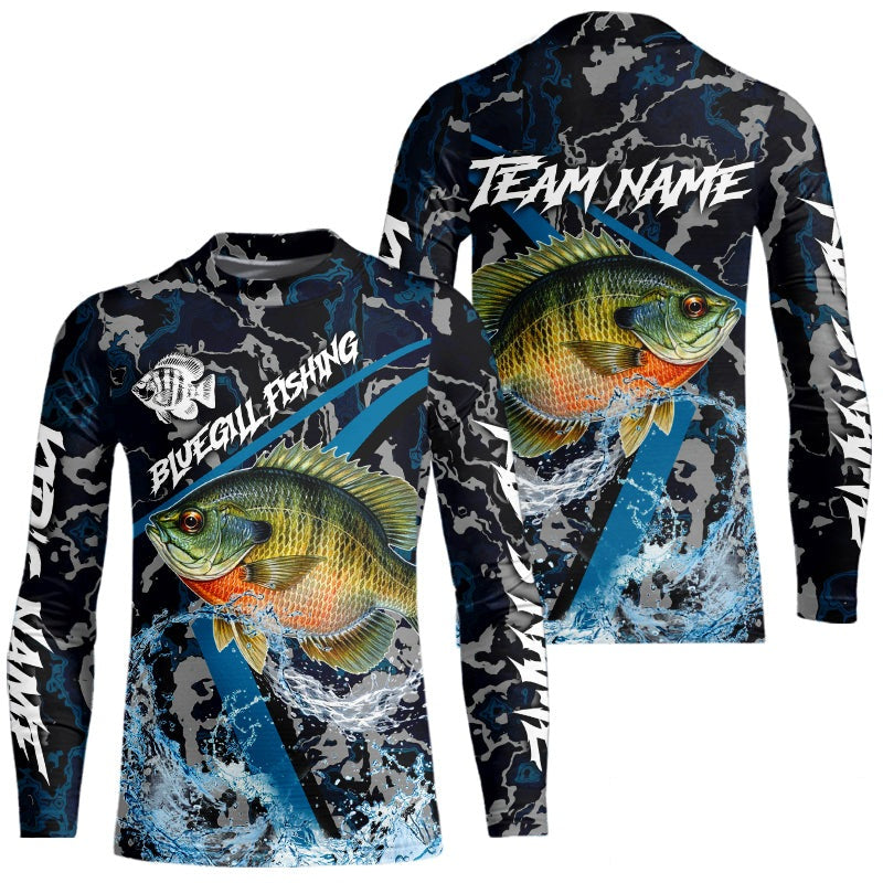 Custom Bluegill Fishing Camo Long Sleeve Fishing Shirts, Personalized Trout Fishing Team Jerseys