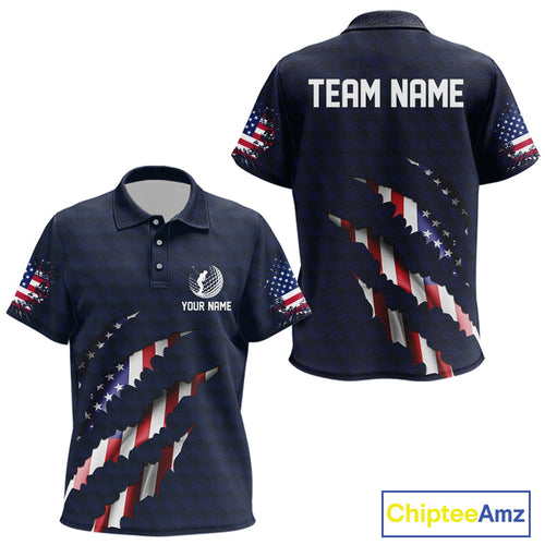 Personalized American Flag golf polo shirt, Custom Patriotic Golf Team Shirts