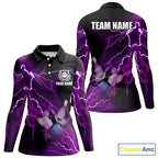 bowling polo shirts Custom purple lightning thunder Bowling Team Jersey, gift for team Bowlers