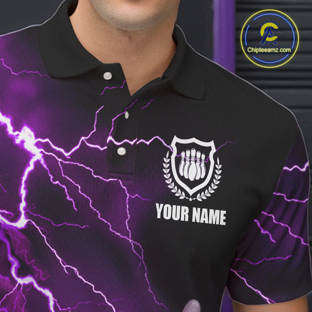 polo bowling shirts Custom purple lightning thunder Bowling Team Jersey, gift for team Bowlers