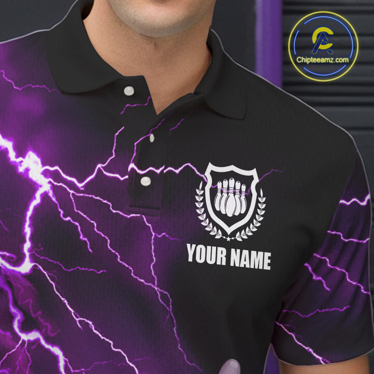 polo bowling shirts Custom purple lightning thunder Bowling Team Jersey, gift for team Bowlers
