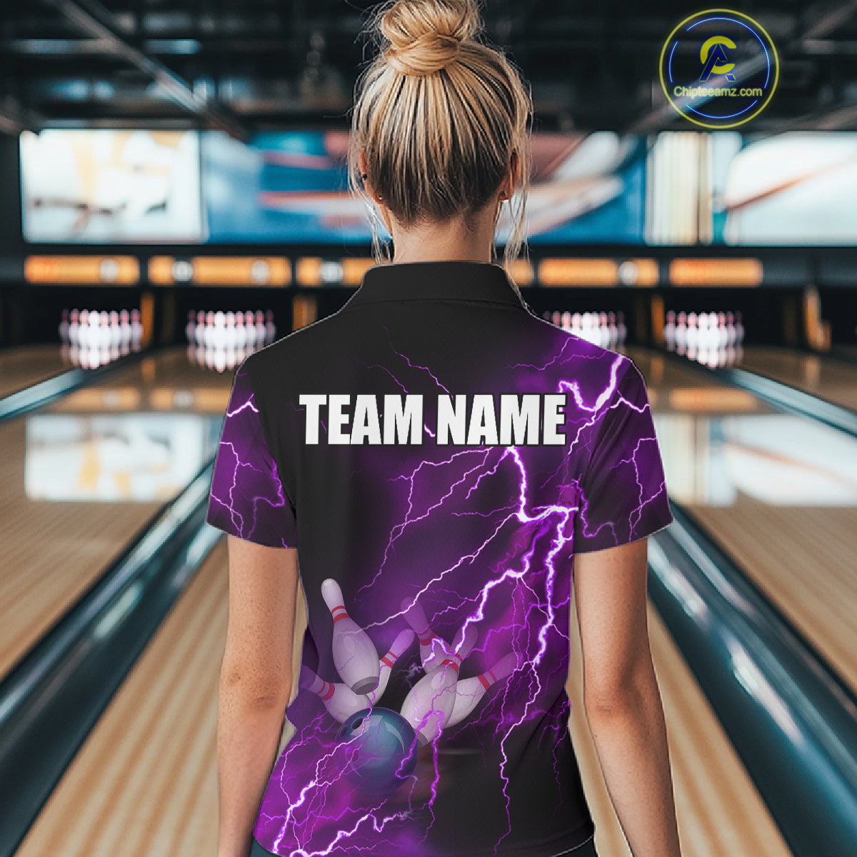 bowling polo shirts Custom purple lightning thunder Bowling Team Jersey, gift for team Bowlers