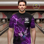's bowling Quarter Zip shirts Custom purple lightning thunder Bowling Team Jersey, gift for Bowlers