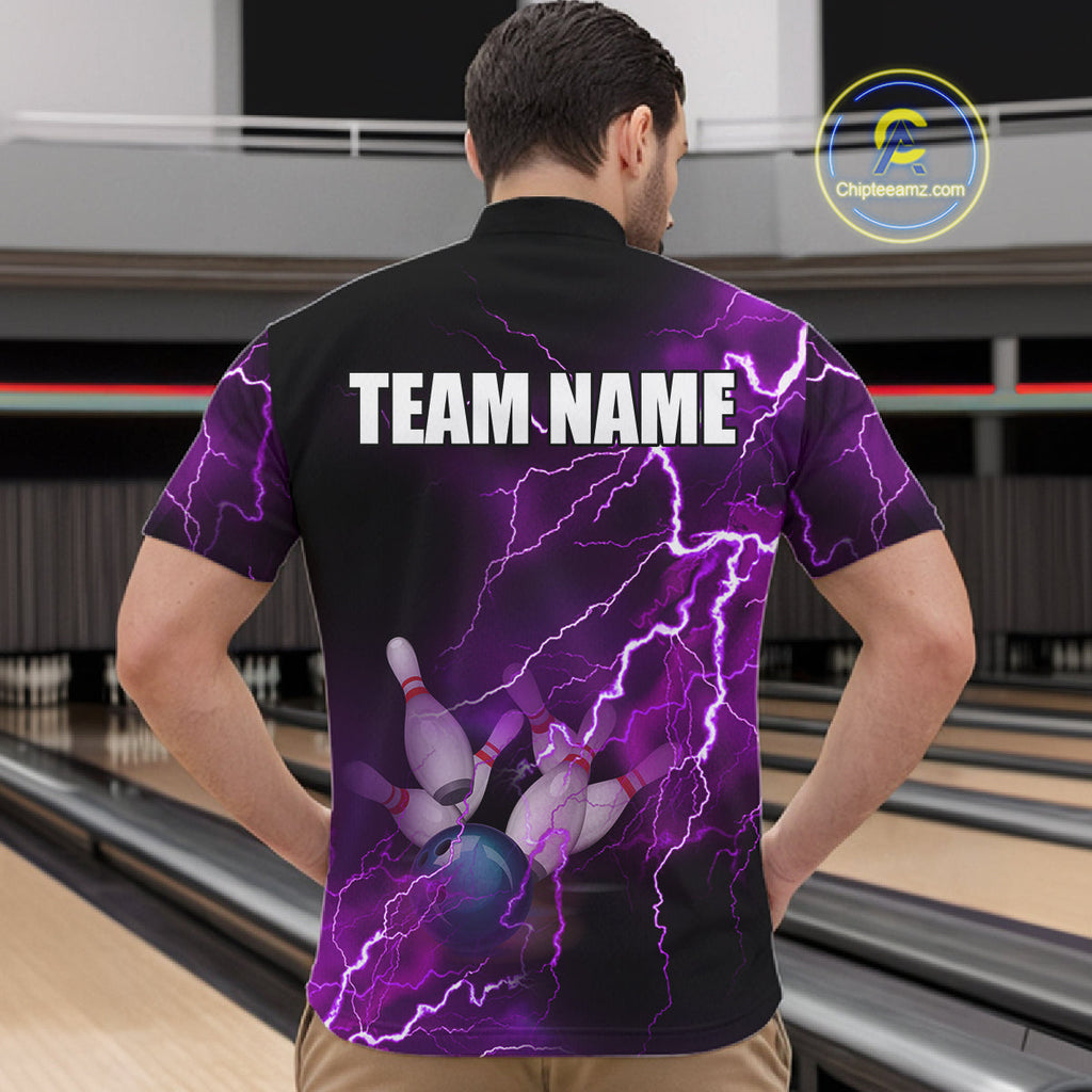's bowling Quarter Zip shirts Custom purple lightning thunder Bowling Team Jersey, gift for Bowlers
