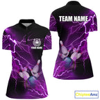 bowling Quarter Zip shirt Custom purple lightning thunder Bowling Team Jersey, gift for Bowlers