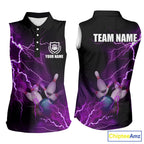 bowling sleeveless polo shirts Custom purple lightning thunder Bowling Team Jersey