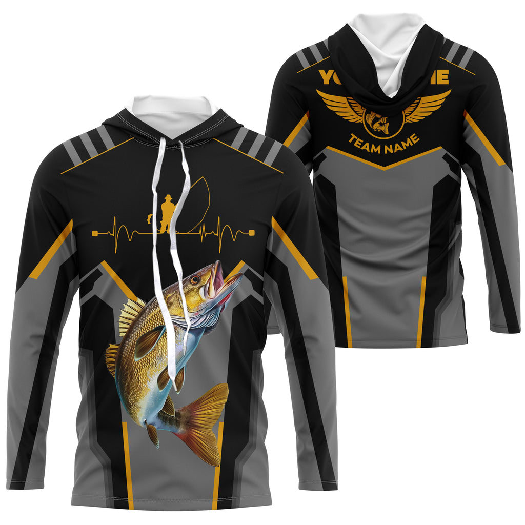 Personalized Black Walleye Fishing jerseys, Team Walleye Fishing Long Sleeve tournament shirts