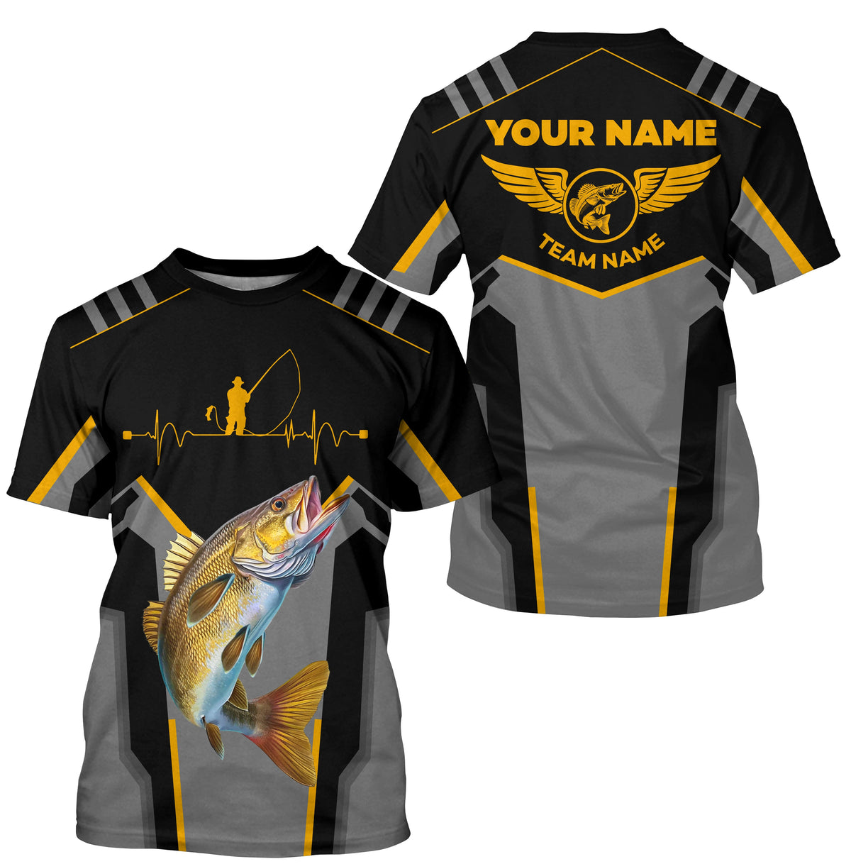Personalized Black Walleye Fishing jerseys, Team Walleye Fishing Long Sleeve tournament shirts